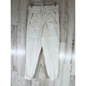 Athleta Cabo Linen Jogger Pants White Size 2 High Rise Drawstring Zip Pockets